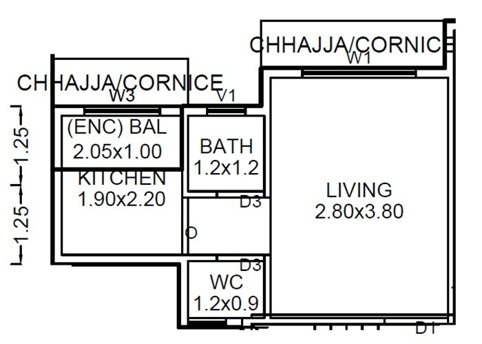 Floor plan of 180 Sq. Ft. Studio in Heaven Arcade Ulwe, Navi Mumbai