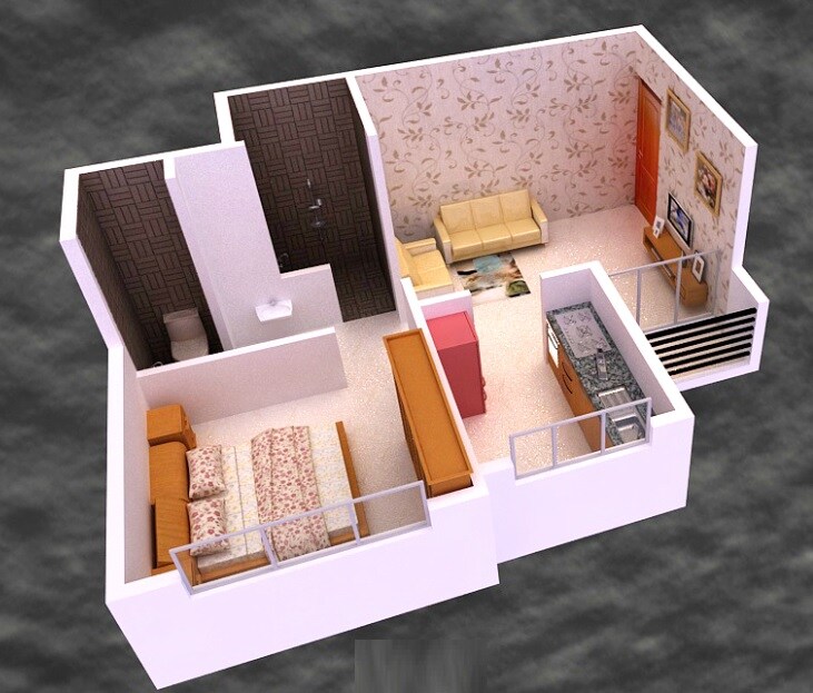 Floor plan of 1 BHK Apartment - 410 sq. ft. in HECC Sai City, Navi Mumbai