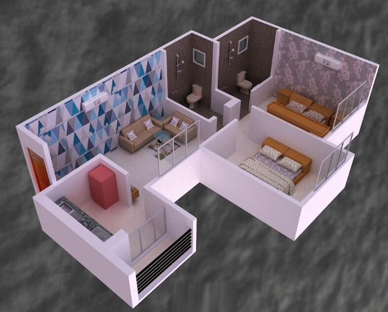 Floor plan of 2 BHK Apartment - 626 sq. ft. in HECC Sai City, Navi Mumbai