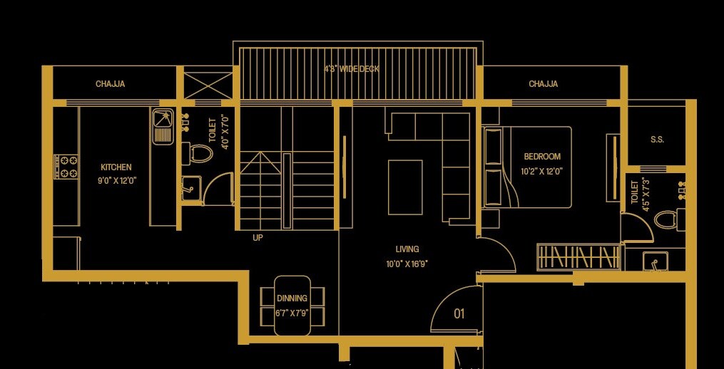 Floor plan of 1 BHK 317 Sq. Ft. Apartment in Heritage Beatum Heights, Navi Mumbai
