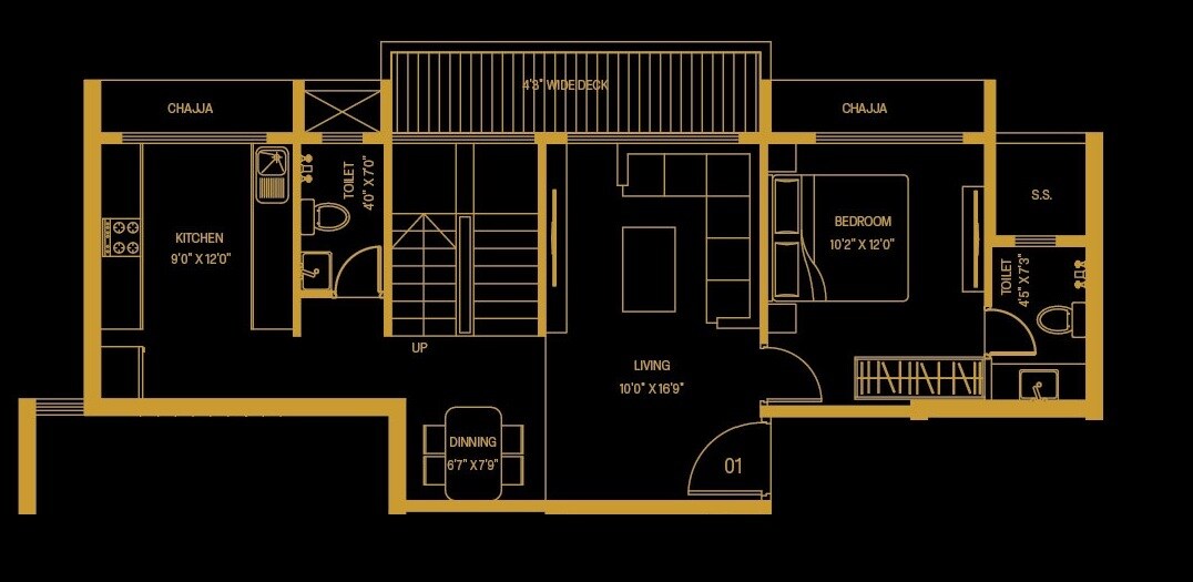 Floor plan of 1 BHK 338 Sq. Ft. Apartment in Heritage Beatum Heights, Navi Mumbai