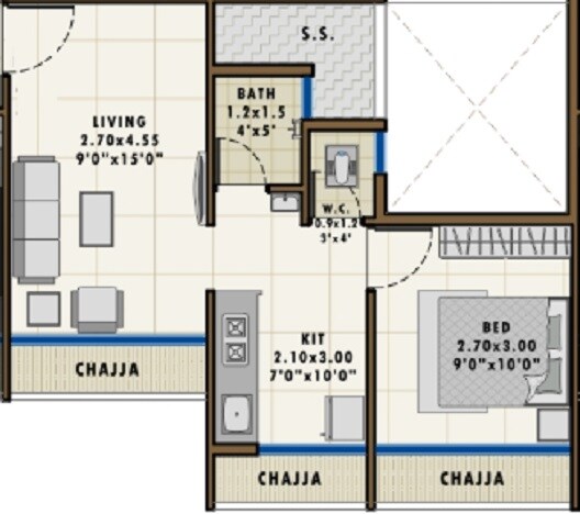Floor plan of 1 BHK 297 Sq. Ft. Apartment in Hi Tech Elements, Navi Mumbai