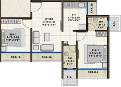 Floor plan of 2 BHK 433 Sq. Ft. Apartment in Hi Tech Elements, Navi Mumbai