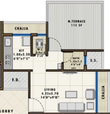 Floor plan of 212 Sq. Ft. Studio in Hi Tech Elements, Navi Mumbai