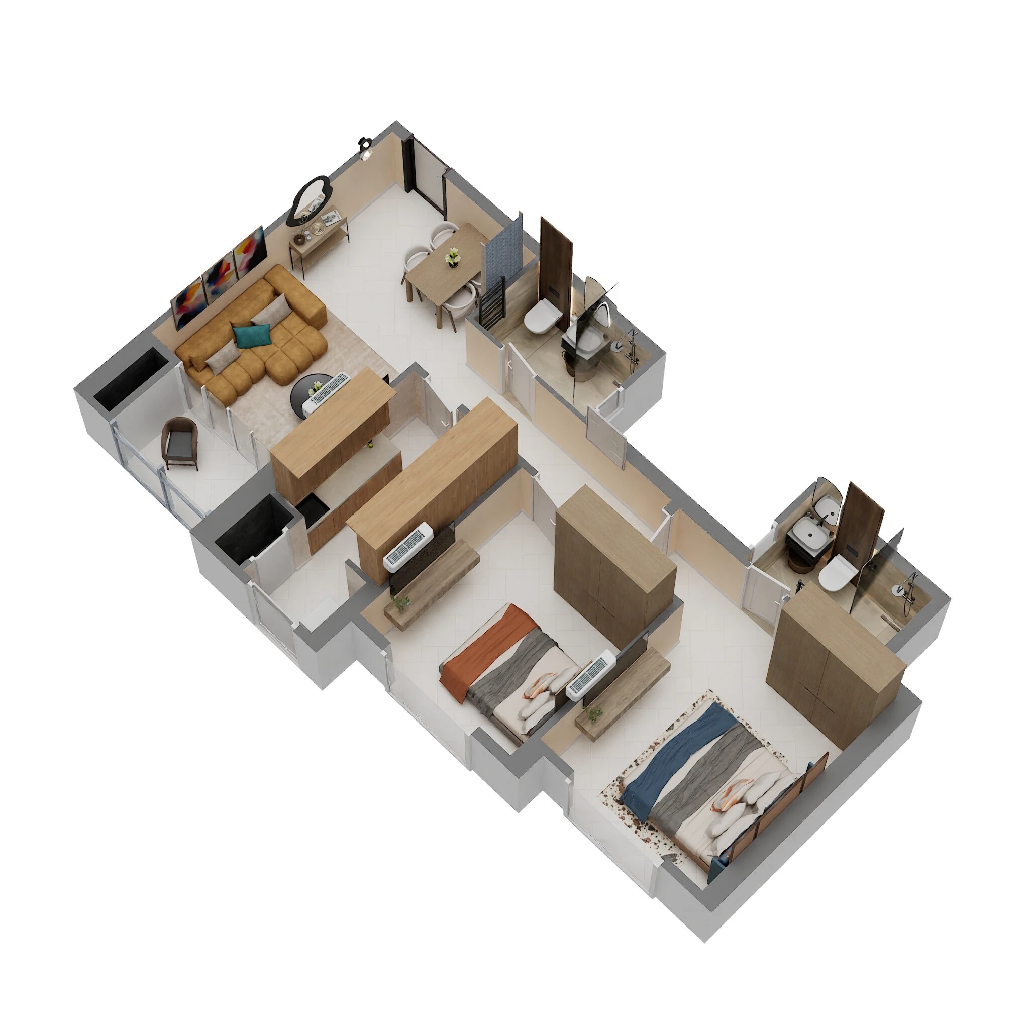 Floor plan of 2 BHK 680 Sq. Ft. Apartment in Hiranandani Fortune City, Navi Mumbai
