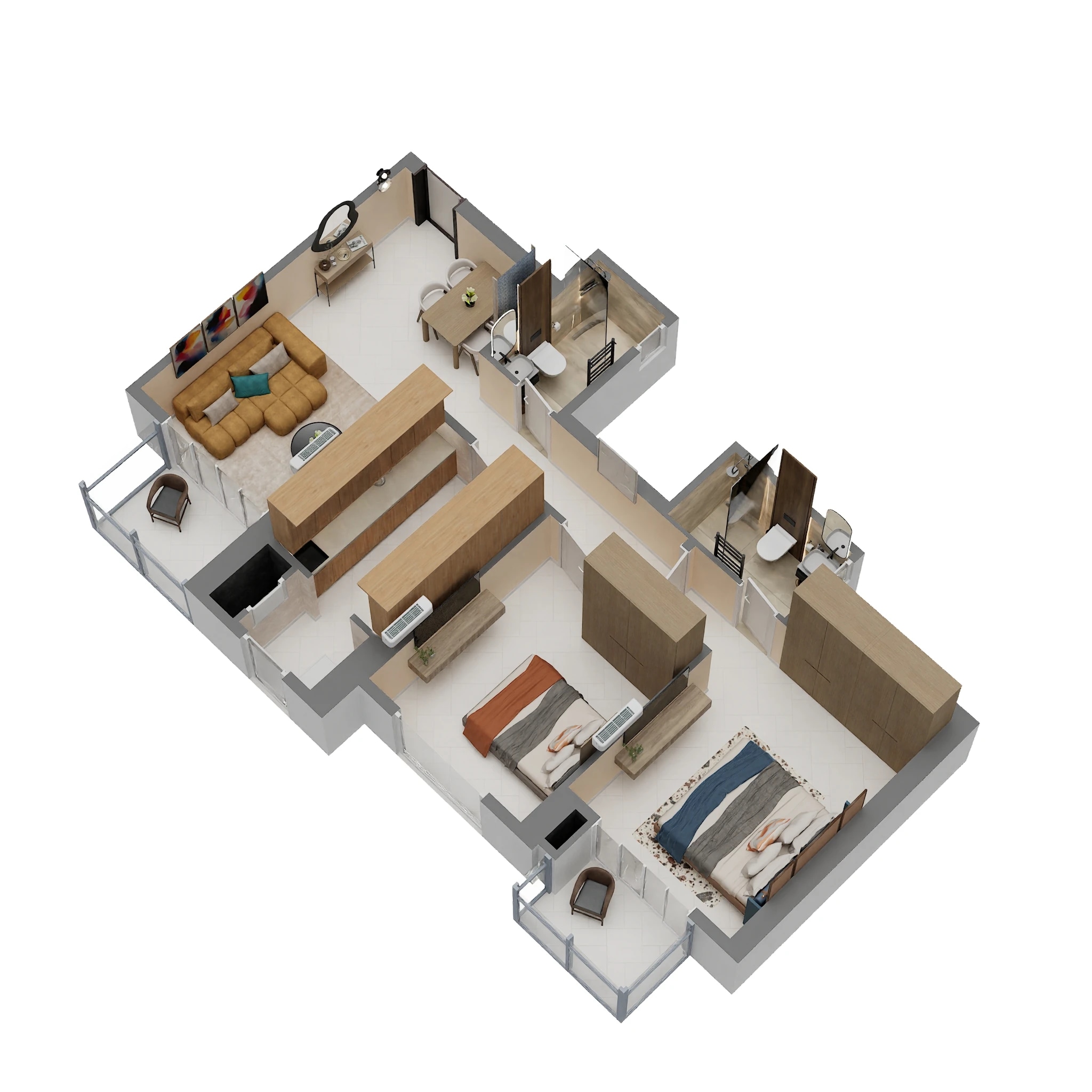 Floor plan of 2 BHK 781 Sq. Ft. Apartment in Hiranandani Fortune City, Navi Mumbai