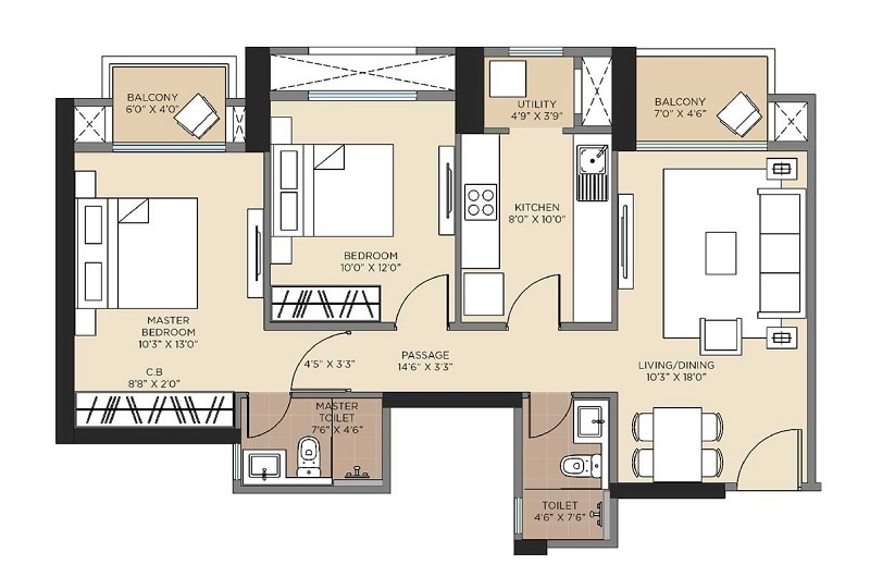 2 BHK 781 Sq. Ft. Apartment