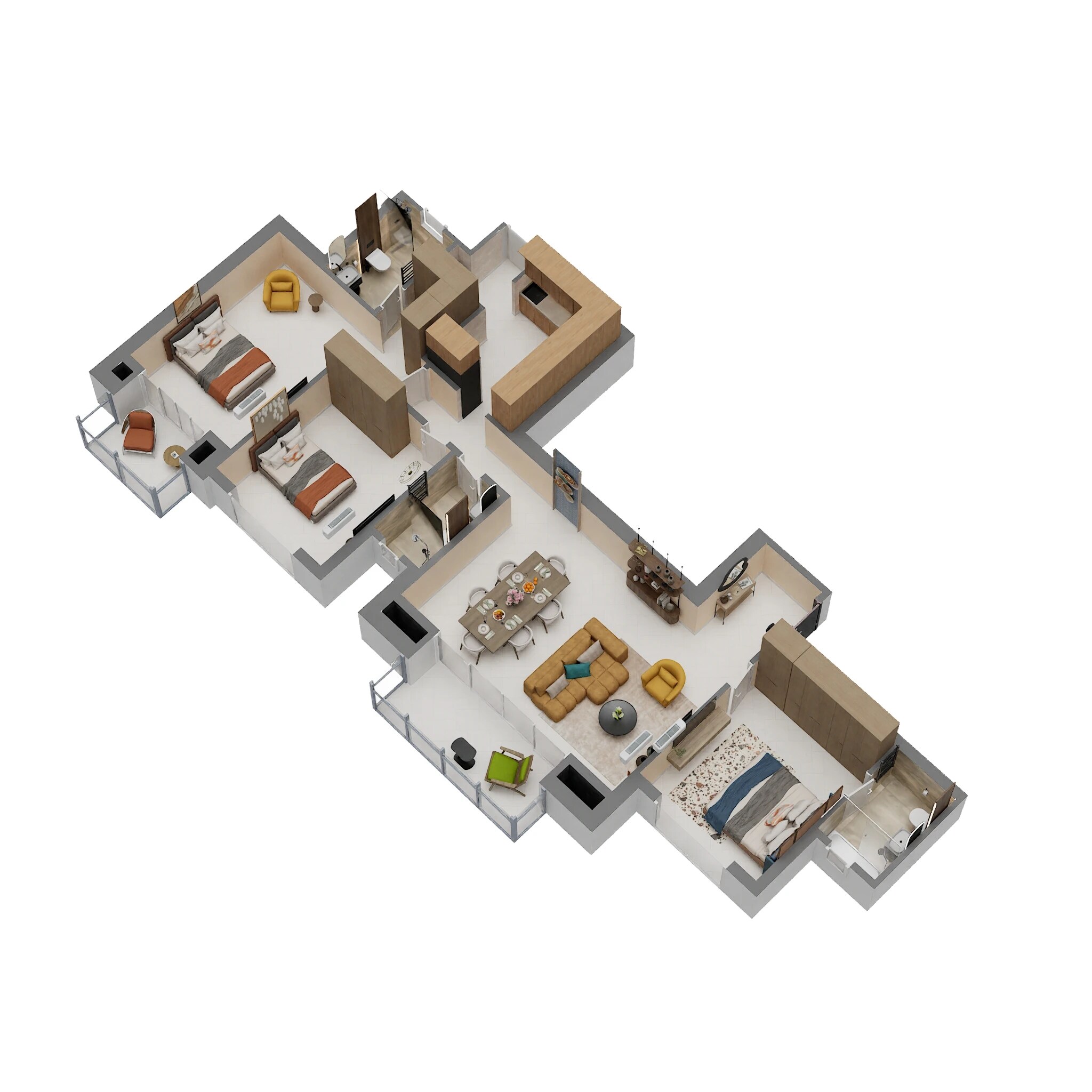 Floor plan of 3 BHK 1182 Sq. Ft. Apartment in Hiranandani Fortune City, Navi Mumbai