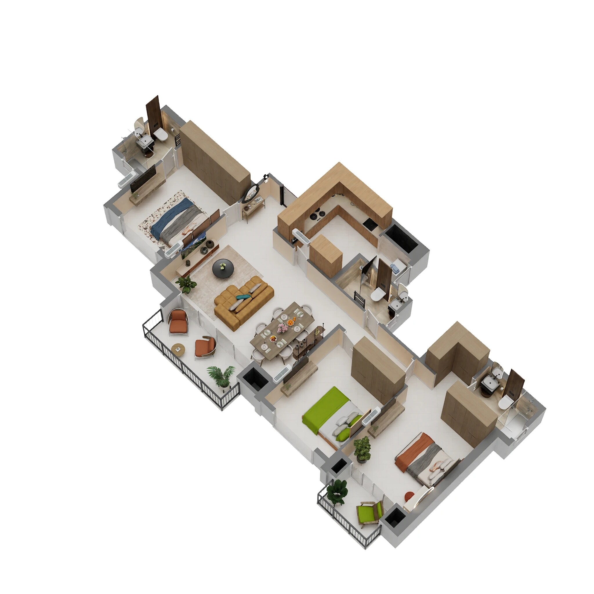Floor plan of 2 BHK 1262 Sq. Ft. Apartment in Hiranandani Fortune City, Navi Mumbai
