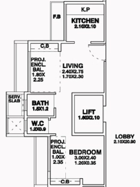 Floor plan of 1 BHK 247 Sq. Ft. Apartment in Hiray Angelica, Navi Mumbai
