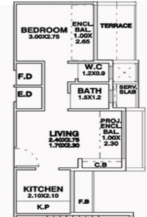 Floor plan of 1 BHK 275 Sq. Ft. Apartment in Hiray Angelica, Navi Mumbai
