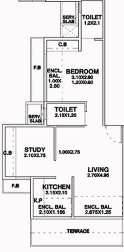 Floor plan of 2 BHK 324 Sq. Ft. Apartment in Hiray Angelica, Navi Mumbai