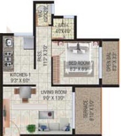 Floor plan of 1 BHK 284 Sq. Ft. Apartment in Hitansh Heights, Navi Mumbai