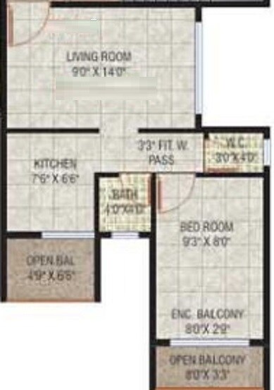 Floor plan of 1 BHK 319 Sq. Ft. Apartment in Hitansh Heights, Navi Mumbai