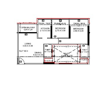 Floor plan of 2 BHK 542 Sq. Ft. Apartment in Hitech Cosmos, Navi Mumbai