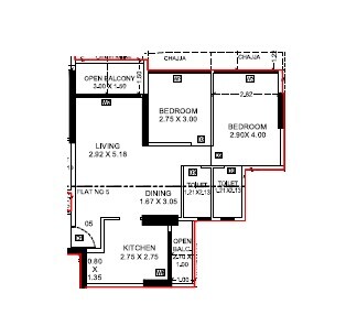 Floor plan of 2 BHK 647 Sq. Ft. Apartment in Hitech Cosmos, Navi Mumbai