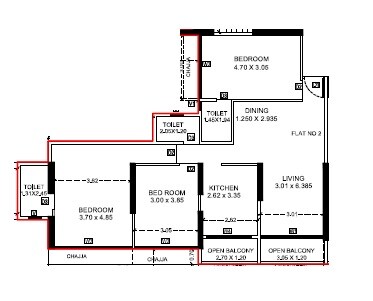 Floor plan of 3 BHK 1024 Sq. Ft. Apartment in Hitech Cosmos, Navi Mumbai
