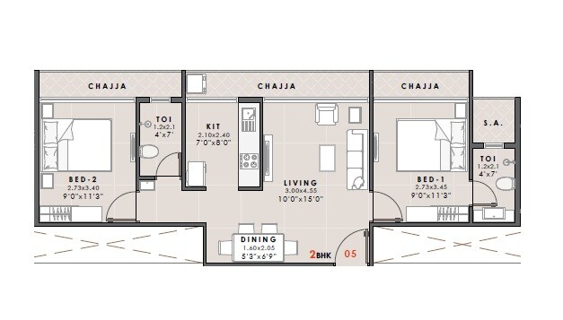 2 BHK 650 Sq. Ft. Apartment