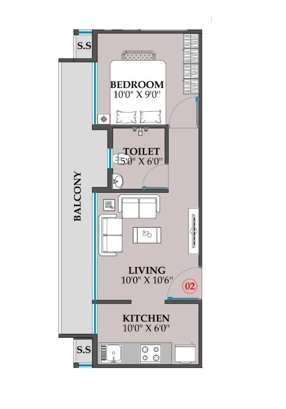 Floor plan of 1 BHK 387 Sq. Ft. Apartment in Honest Dream Plaza, Navi Mumbai