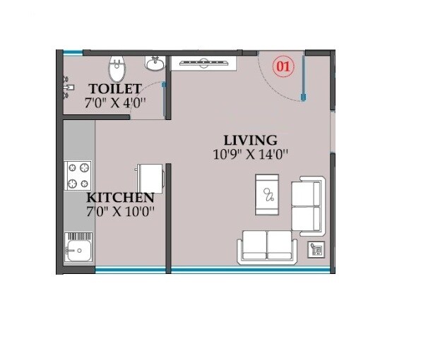 Floor plan of 226 Sq. Ft. Studio in Honest Dream Plaza, Navi Mumbai