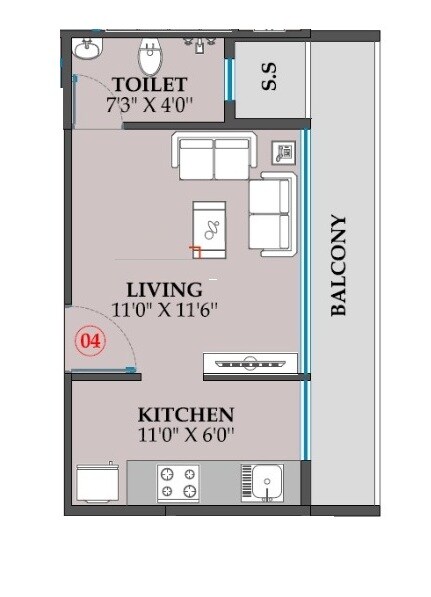 Floor plan of 231 Sq. Ft. Studio in Honest Dream Plaza, Navi Mumbai