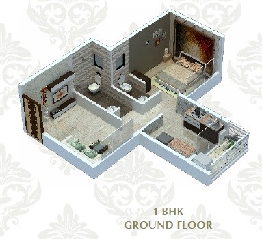 Floor plan of 1 BHK 312 Sq. Ft. Apartment in Honesty Pancharatna Complex, Navi Mumbai