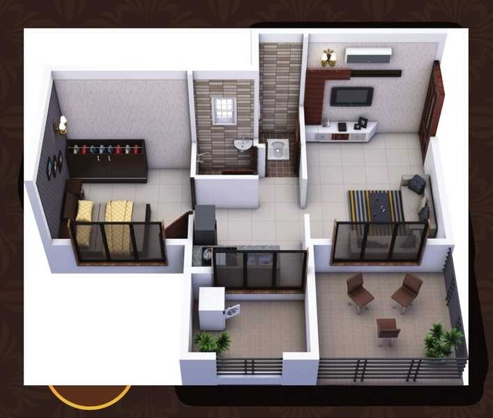 Floor plan of 1 BHK 274 Sq. Ft. Apartment in Icon Landmark Heritage, Navi Mumbai