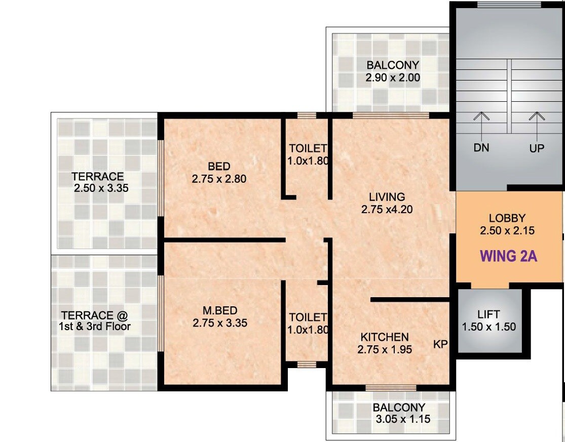 Floor plan of 2 BHK 445 Sq. Ft. Apartment in Icon Landmark Heritage, Navi Mumbai