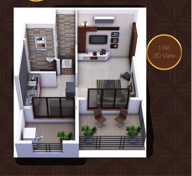 Floor plan of 197 Sq. Ft. Studio in Icon Landmark Heritage, Navi Mumbai