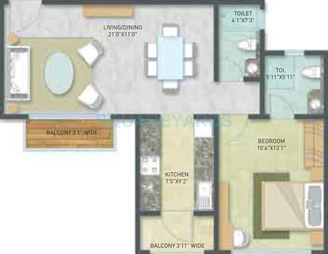 1 BHK 551 Sq. Ft. Apartment