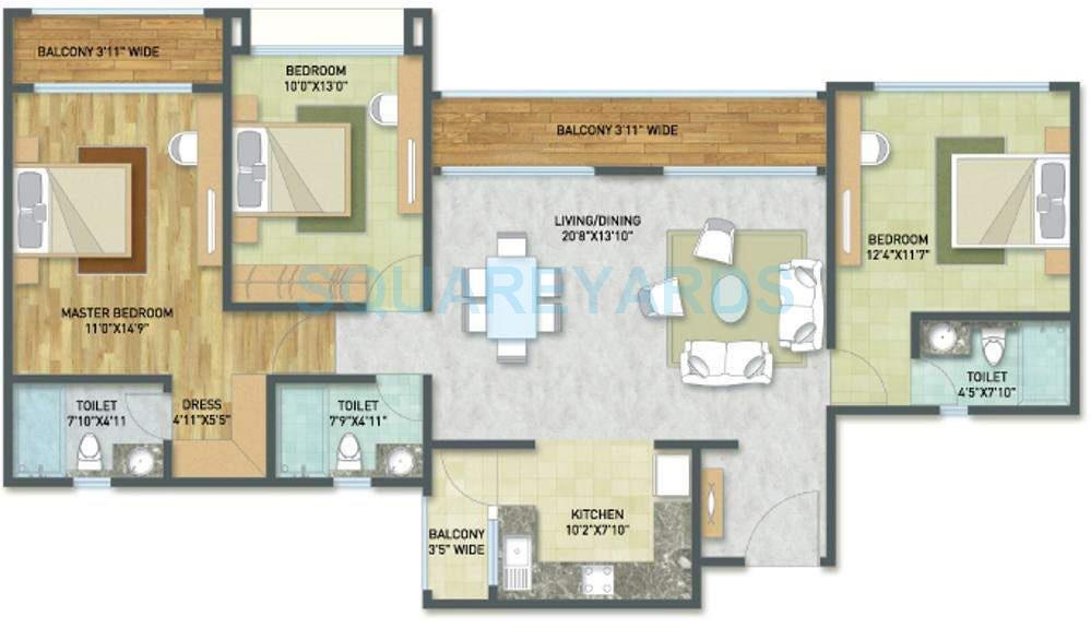 3 BHK 1086 Sq. Ft. Apartment