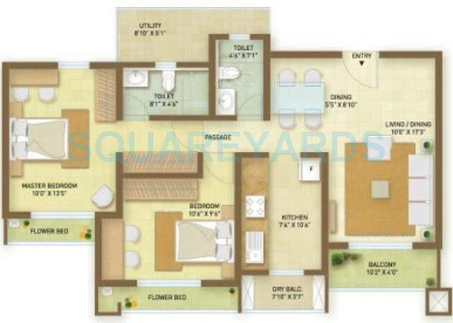 Floor plan of 2 BHK 678 Sq. Ft. Apartment in Indiabulls Greens, Navi Mumbai