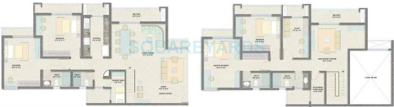 Floor plan of 4 BHK 2048 Sq. Ft. Apartment in Indiabulls Greens, Navi Mumbai