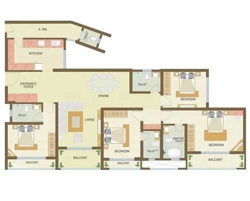 Floor plan of 4 BHK 1862 Sq. Ft. Apartment in Indiabulls Park, Navi Mumbai