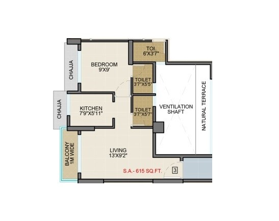 Floor plan of 1 BHK 323 Sq. Ft. Apartment in Infinity Icon, Navi Mumbai