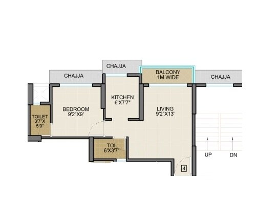 Floor plan of 1 BHK 400 Sq. Ft. Apartment in Infinity Icon, Navi Mumbai