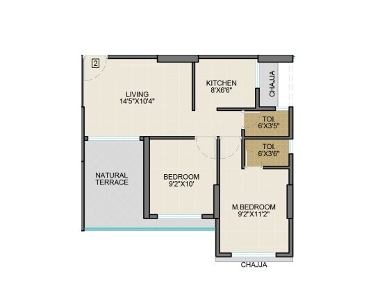 Floor plan of 2 BHK 560 Sq. Ft. Apartment in Infinity Icon, Navi Mumbai