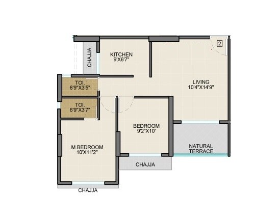 Floor plan of 2 BHK 565 Sq. Ft. Apartment in Infinity Icon, Navi Mumbai
