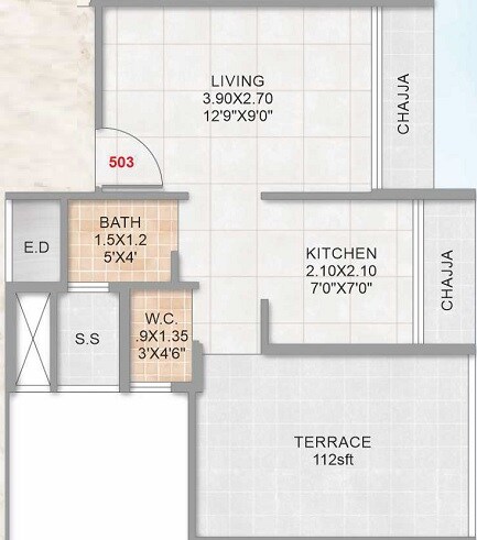 Floor plan of 149 Sq. Ft. Studio in Infinity Ivy, Navi Mumbai