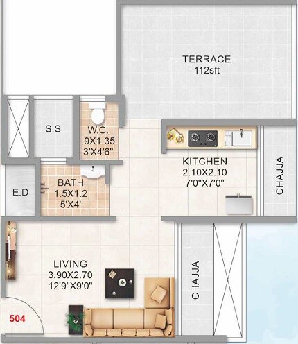 Floor plan of 209 Sq. Ft. Studio in Infinity Ivy, Navi Mumbai