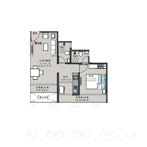 1 BHK 371 Sq. Ft. Apartment