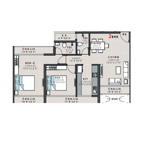 2 BHK 478 Sq. Ft. Apartment