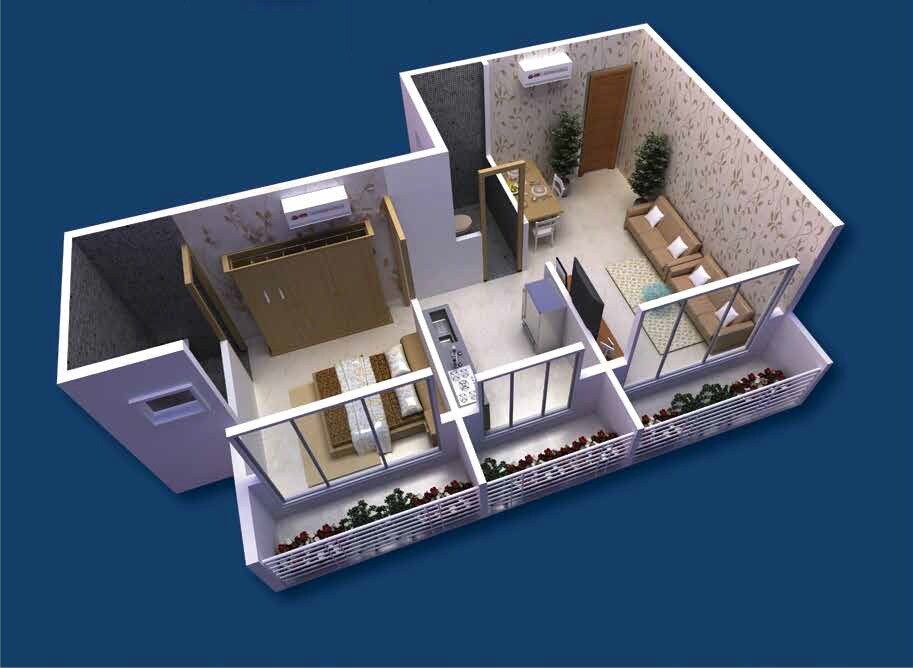 Floor plan of 1 BHK 310 Sq. Ft. Apartment in Infinity Metro Corner, Navi Mumbai
