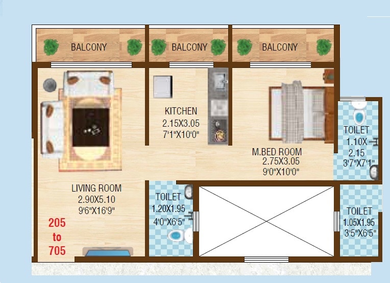 1 BHK 415 Sq. Ft. Apartment