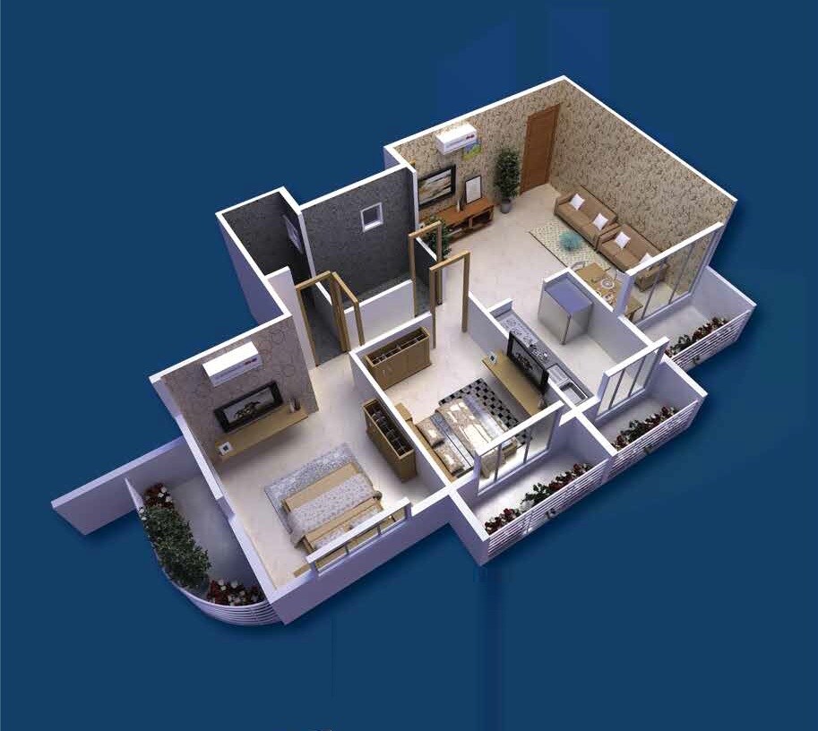 Floor plan of 2 BHK 455 Sq. Ft. Apartment in Infinity Metro Corner, Navi Mumbai