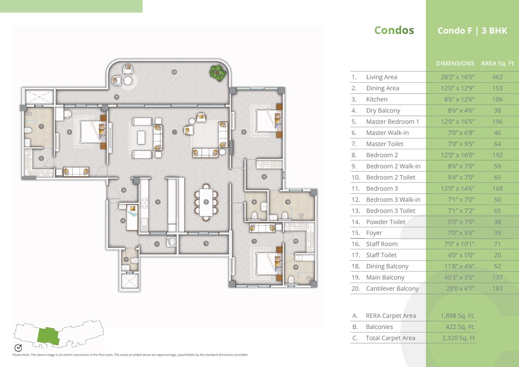 Floor plan of 3 BHK 2320 Sq. Ft. Apartment in Inner Circle Navi Mumbai, Navi Mumbai