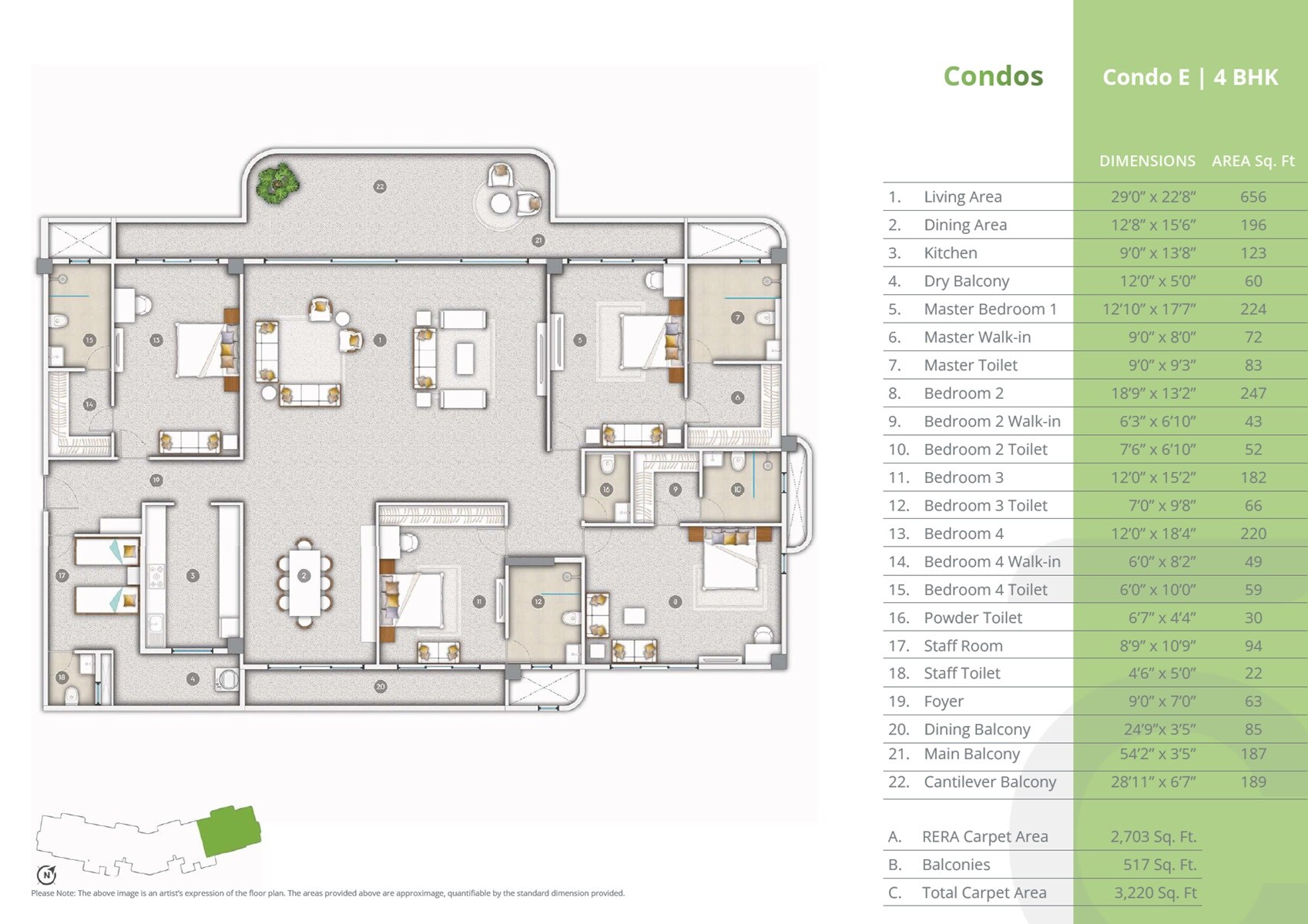 Floor plan of 4 BHK 3220 Sq. Ft. Apartment in Inner Circle Navi Mumbai, Navi Mumbai