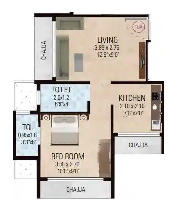 Floor plan of 1 BHK 313 Sq. Ft. Apartment in Innovative Baba Residency, Navi Mumbai