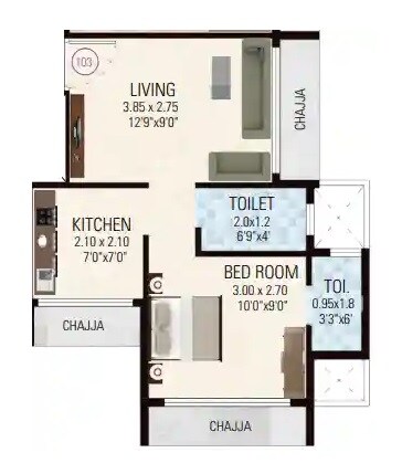 Floor plan of 1 BHK 318 Sq. Ft. Apartment in Innovative Baba Residency, Navi Mumbai