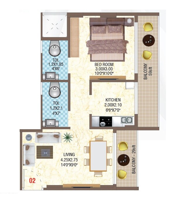 1 BHK 274 Sq. Ft. Apartment